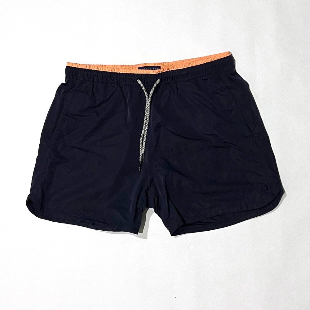 Blue Scotch & Soda Swim Trunks with Pink Stripe